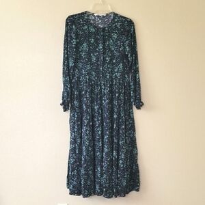 Zara The Angel Green Floral Tiered Prarie Dress Prarie Cottagecore - Size Medium